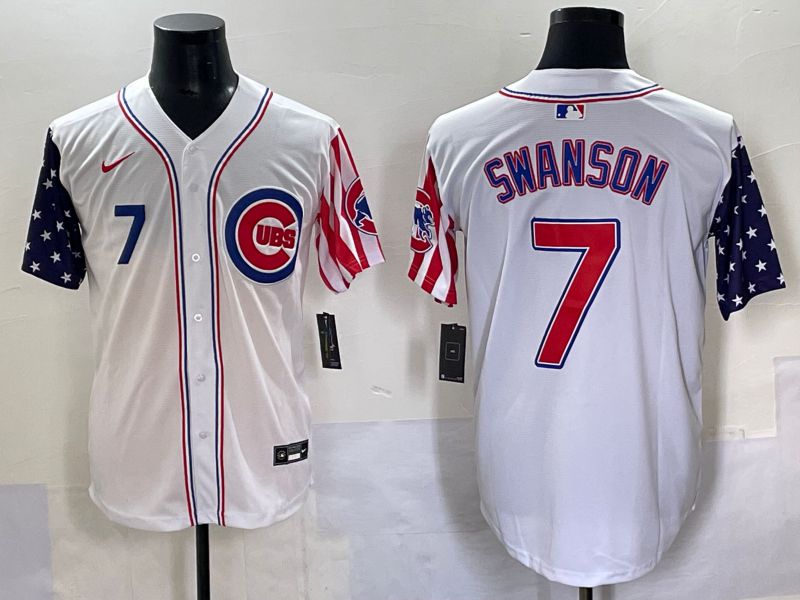 Men 2025 Chicago Cubs #7 Swanson White a generation of national flags Joint Name Nike MLB Jersey style 42